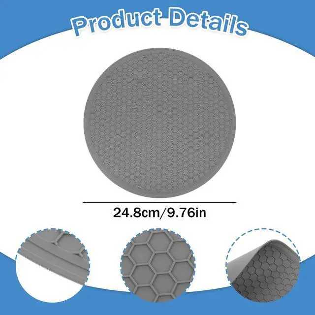Alt view image 2 of 7 - Pcs Silicone Microwave Mat, 9.76 Inch Heat Resistant Hot Pot Holder, Round Silicone Non-Slip Trivet, Multifunctional Mat for Kitchen, Dishwasher Safe Mat (Gray)