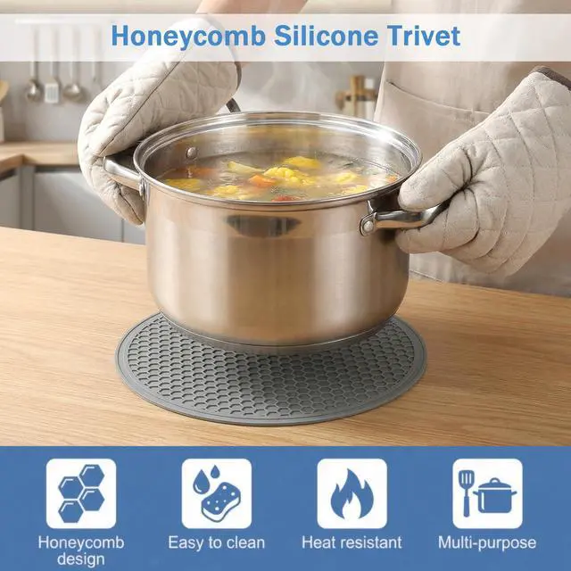 Alt view image 3 of 7 - Pcs Silicone Microwave Mat, 9.76 Inch Heat Resistant Hot Pot Holder, Round Silicone Non-Slip Trivet, Multifunctional Mat for Kitchen, Dishwasher Safe Mat (Gray)