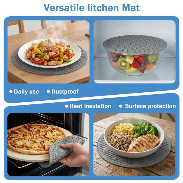 Alt view image 5 of 7 - Pcs Silicone Microwave Mat, 9.76 Inch Heat Resistant Hot Pot Holder, Round Silicone Non-Slip Trivet, Multifunctional Mat for Kitchen, Dishwasher Safe Mat (Gray)