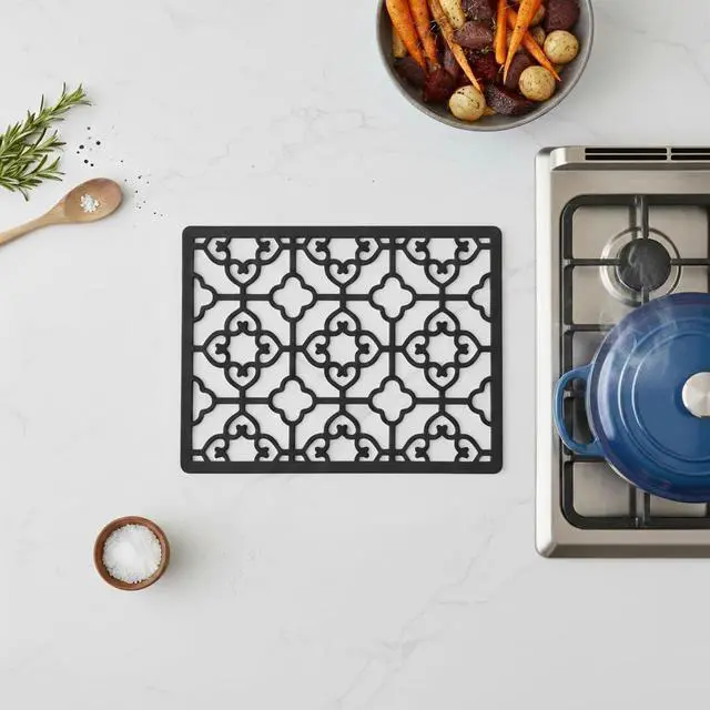 Alt view image 3 of 4 - Extra Large, Thick, Silicone Trivet for Hot Dishes, Pots, and Pans, Heat Resistant Mat for Countertop, Hot Pad for Kitchen, Easy to Clean, 16 x 12 x 3/8 Inches, (Black, Spaniard)