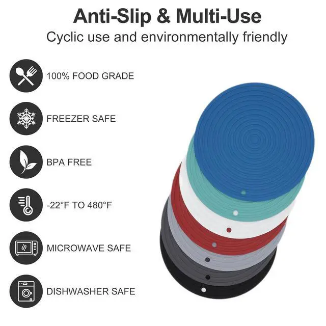 Alt view image 4 of 7 - Silicone Trivets Mats for Pots and Pans, Heat Resistant Pot Holders, Flexible Hot Pads for Kitchen Table, Non Slip Mats, Dia11.81 and 9.45 Inches Big Round Microwave Mats Pack 3 White