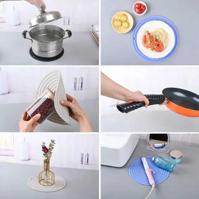 Alt view image 6 of 7 - Silicone Trivets Mats for Pots and Pans, Heat Resistant Pot Holders, Flexible Hot Pads for Kitchen Table, Non Slip Mats, Dia11.81 and 9.45 Inches Big Round Microwave Mats Pack 3 White