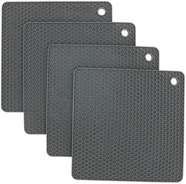 Main image of Silicone Trivets for Hot Dishes, Pots and Pans, Hot Pads for Kitchen, Dark Grey Silicone Pot Holders Mats for Kitchen Quartz Counter Heat Resistant Mat, Flexible Trivet Mat Set 4