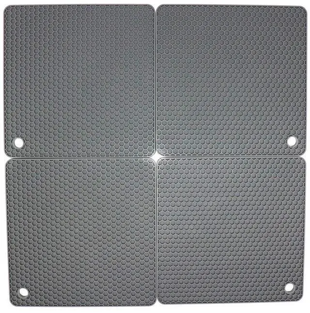 Alt view image 4 of 5 - Silicone Trivets for Hot Dishes, Pots and Pans, Hot Pads for Kitchen, Dark Grey Silicone Pot Holders Mats for Kitchen Quartz Counter Heat Resistant Mat, Flexible Trivet Mat Set 4