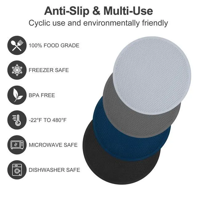 Alt view image 3 of 7 - Silicone Trivet Mat -Pot Holders-Round Trivets for Hot Dishes-Pots & Pans, Dia11.81 Microwave Plate Cover Mat, Multi Function Counter Silicone Mats, Durable Kitchen Drying Mat Set 2 Black