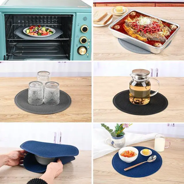 Alt view image 6 of 7 - Silicone Trivet Mat -Pot Holders-Round Trivets for Hot Dishes-Pots & Pans, Dia11.81 Microwave Plate Cover Mat, Multi Function Counter Silicone Mats, Durable Kitchen Drying Mat Set 2 Black