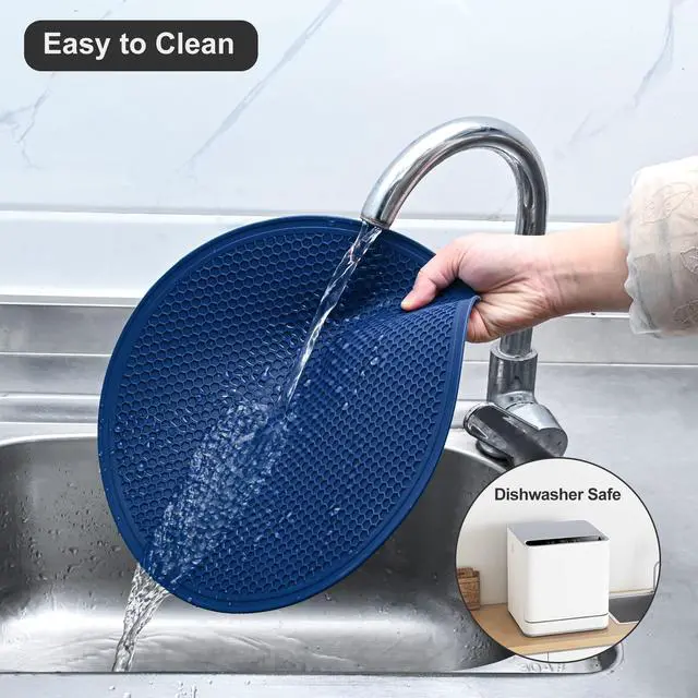 Alt view image 7 of 7 - Silicone Trivet Mat -Pot Holders-Round Trivets for Hot Dishes-Pots & Pans, Dia11.81 Microwave Plate Cover Mat, Multi Function Counter Silicone Mats, Durable Kitchen Drying Mat Set 2 Black
