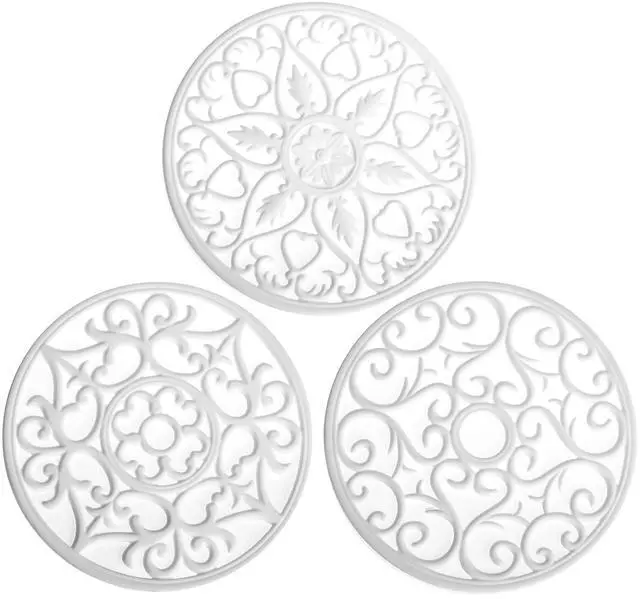 Main image of Silicone Trivets for Hot Dishes, Pots & Pans, Multi-Use Hot Pads Kitchen Quartz Countertops, Silicone Pot Holders Mats, Non-Stick Carved Heat Resistant Mats for Counter & Table, Set 3 White