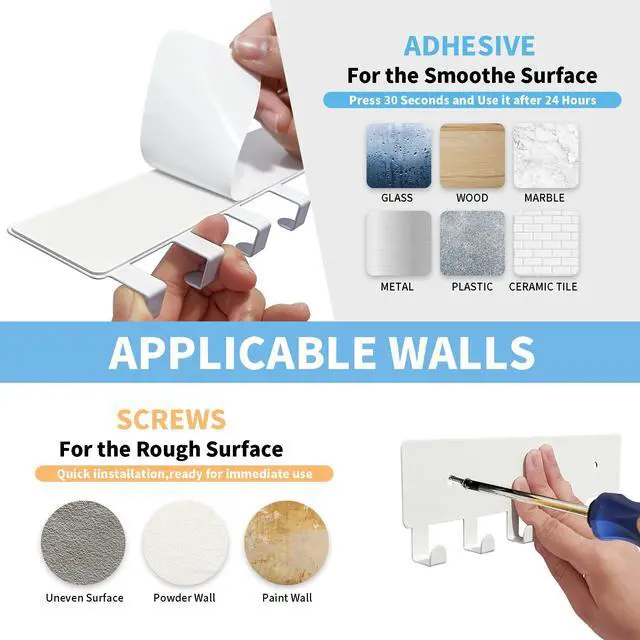 Alt view image 4 of 6 - Key Holder for Wall, Key Hooks with 6 Hooks, Wall Mounted Key Holder for Hallway, Self Adhesive Key Rack(White)