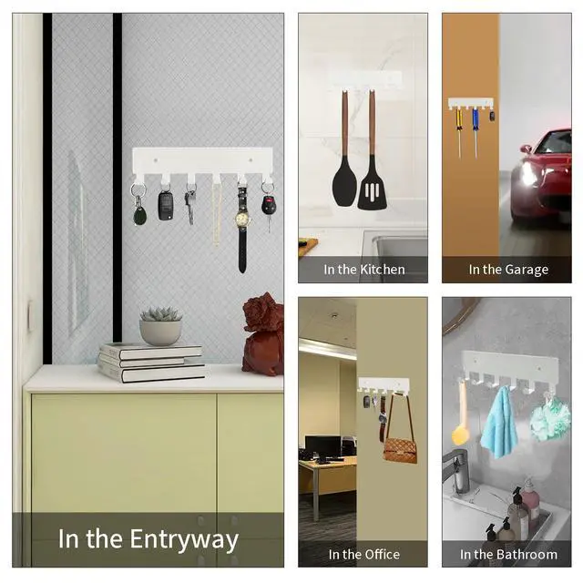 Alt view image 6 of 6 - Key Holder for Wall, Key Hooks with 6 Hooks, Wall Mounted Key Holder for Hallway, Self Adhesive Key Rack(White)