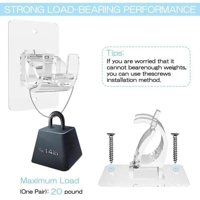 Alt view image 3 of 7 - 4PCS No Drill Curtain Brackets, Self-Adhesive Rod Holders, Adjustable Hooks for Rods Under 1.57 Inch (Transparent)