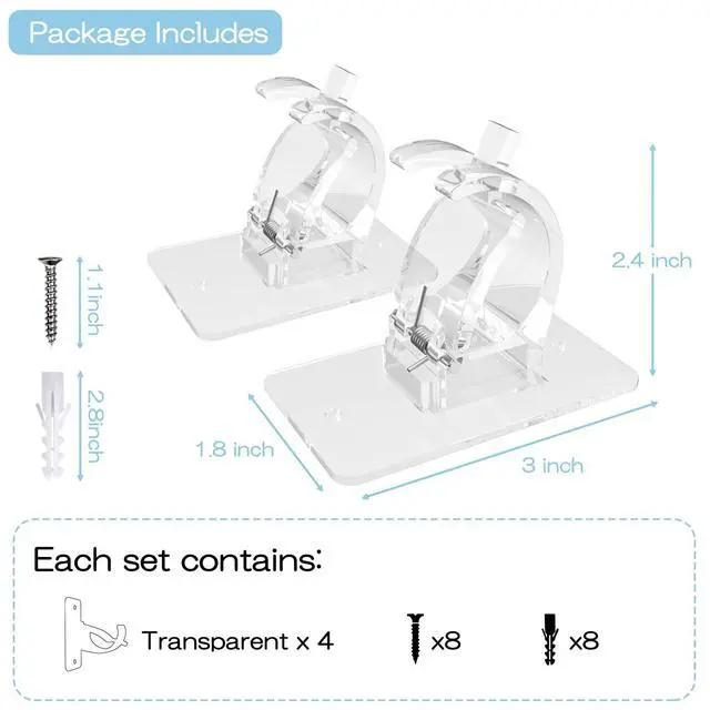 Alt view image 4 of 7 - 4PCS No Drill Curtain Brackets, Self-Adhesive Rod Holders, Adjustable Hooks for Rods Under 1.57 Inch (Transparent)