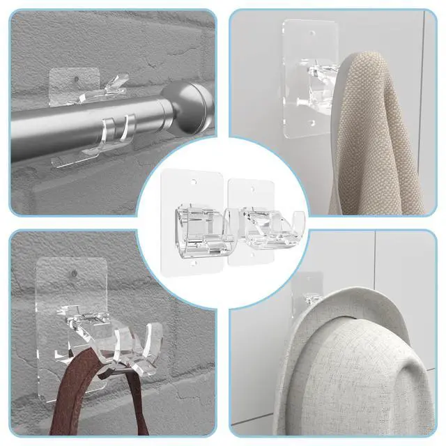 Alt view image 7 of 7 - 4PCS No Drill Curtain Brackets, Self-Adhesive Rod Holders, Adjustable Hooks for Rods Under 1.57 Inch (Transparent)