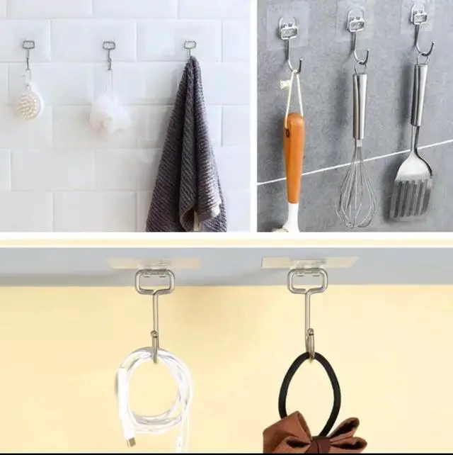Alt view image 2 of 7 - Ultra Strong 50lb (Max) Transparent Self-Adhesive Hooks - Heavy-Duty Wall Hooks for Kitchen, Bathroom, Ceiling, and More - The Ultimate Organizational Solution (Pack of 10)
