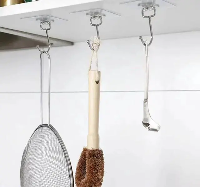 Alt view image 5 of 7 - Ultra Strong 50lb (Max) Transparent Self-Adhesive Hooks - Heavy-Duty Wall Hooks for Kitchen, Bathroom, Ceiling, and More - The Ultimate Organizational Solution (Pack of 10)