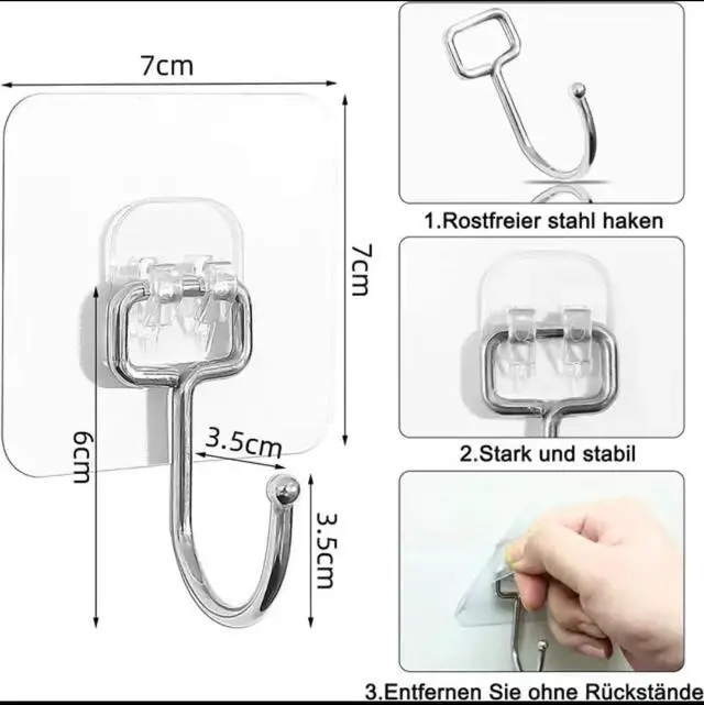 Alt view image 6 of 7 - Ultra Strong 50lb (Max) Transparent Self-Adhesive Hooks - Heavy-Duty Wall Hooks for Kitchen, Bathroom, Ceiling, and More - The Ultimate Organizational Solution (Pack of 10)