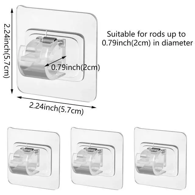 Alt view image 2 of 7 - 8 Pcs Adhesive Curtain Rod Holder Hooks Self-Adhesive Curtain Rod Bracket No Drill Curtain Hangers Nail Free Adjustable Curtain Rod Holder Curtain Pole Wall Brackets for Home Bathroom Kitchen