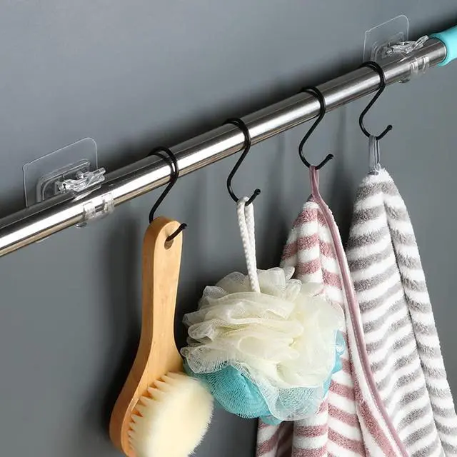Alt view image 5 of 7 - 8 Pcs Adhesive Curtain Rod Holder Hooks Self-Adhesive Curtain Rod Bracket No Drill Curtain Hangers Nail Free Adjustable Curtain Rod Holder Curtain Pole Wall Brackets for Home Bathroom Kitchen