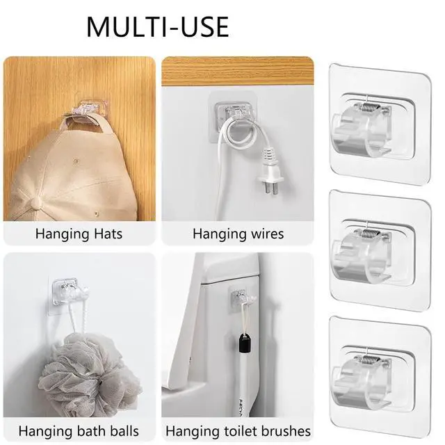 Alt view image 7 of 7 - 8 Pcs Adhesive Curtain Rod Holder Hooks Self-Adhesive Curtain Rod Bracket No Drill Curtain Hangers Nail Free Adjustable Curtain Rod Holder Curtain Pole Wall Brackets for Home Bathroom Kitchen
