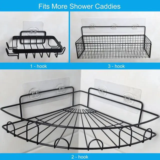 Alt view image 2 of 6 - 15 Pack Shower Caddy Adhesive Replacement, No Drilling Shower Shelf Adhesive, Strong Caddy Sticker Hooks Replacement for Showers Shelves and Kitchen Racks Organizer