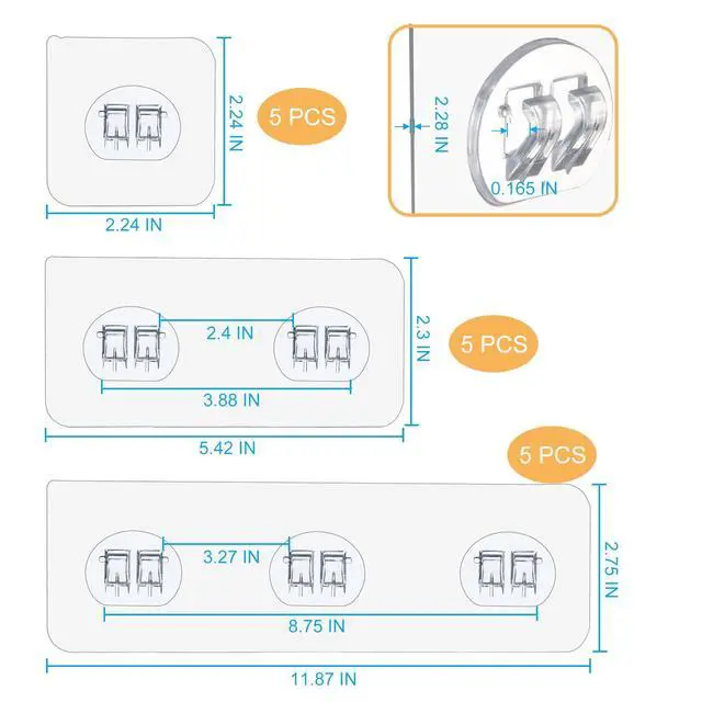 Alt view image 3 of 6 - 15 Pack Shower Caddy Adhesive Replacement, No Drilling Shower Shelf Adhesive, Strong Caddy Sticker Hooks Replacement for Showers Shelves and Kitchen Racks Organizer