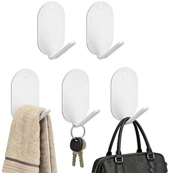 Main image of 5Pack Heavy Duty Self-Adhesive Hanging Hooks Door Hooks Wall Hook for Keys, Bathroom, Shower, Outdoor, Kitchen, Door, Home Improvement, Utility Room-Thickened Carbon Steel (White)