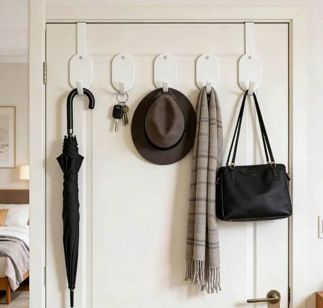 Alt view image 3 of 7 - 5Pack Heavy Duty Self-Adhesive Hanging Hooks Door Hooks Wall Hook for Keys, Bathroom, Shower, Outdoor, Kitchen, Door, Home Improvement, Utility Room-Thickened Carbon Steel (White)