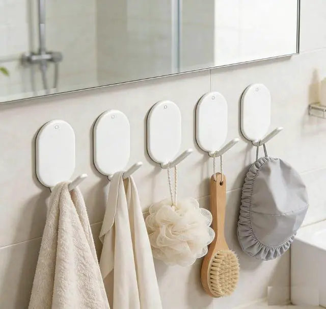 Alt view image 5 of 7 - 5Pack Heavy Duty Self-Adhesive Hanging Hooks Door Hooks Wall Hook for Keys, Bathroom, Shower, Outdoor, Kitchen, Door, Home Improvement, Utility Room-Thickened Carbon Steel (White)