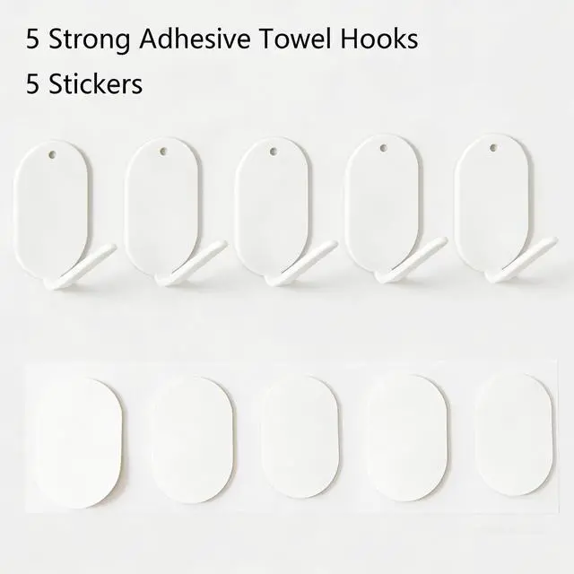 Alt view image 6 of 7 - 5Pack Heavy Duty Self-Adhesive Hanging Hooks Door Hooks Wall Hook for Keys, Bathroom, Shower, Outdoor, Kitchen, Door, Home Improvement, Utility Room-Thickened Carbon Steel (White)