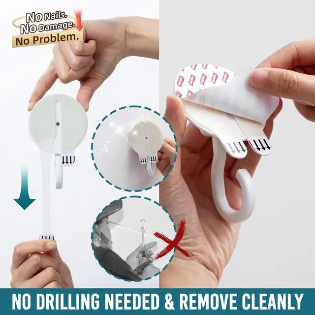 Alt view image 2 of 7 - Adhesive Ceiling Hooks for Hanging Plants, Heavy Duty No-Drill Removable Sticky Wall Hooks Hanging Christmas Lights Garland Coat for Door Kitchen, Renter Friendly - 4 Pack White