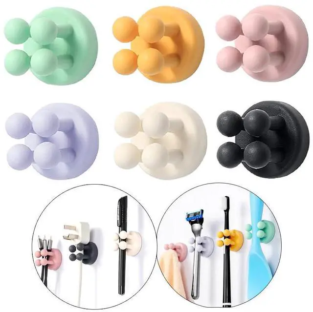 Main image of Silicone Toothbrush Holders - 6 Pcs Razor Hooks Adhesive Wall Mounted for Hanging Towel Key Plug Cable, Utility Decoration Hook Stick to Dorm Room Door Function for Kitchen Bathroom Home Office