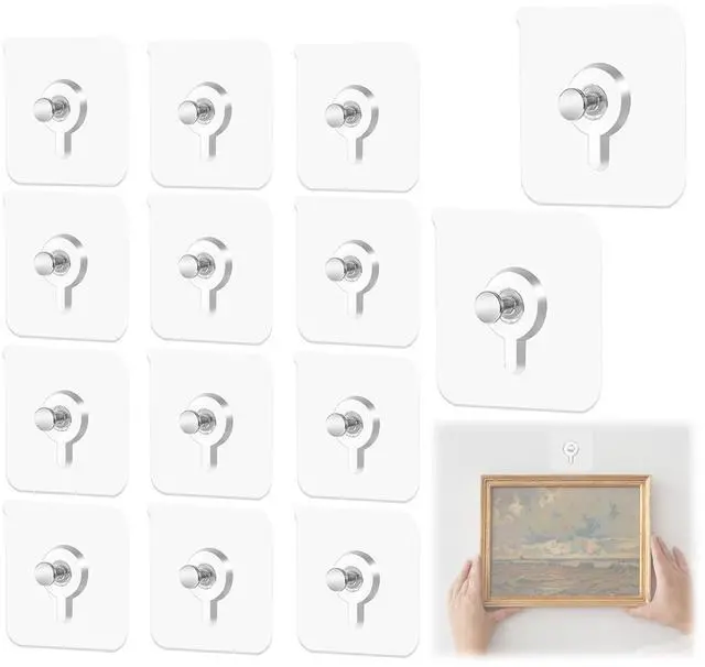 Main image of 14PCS Drill Free Adhesive Hooks,Nail Free Adhesive for Wall,Reusable Self Adhesive Nails Wall Mount Non-Trace Screw Hook Stickers,Nail Free Wall Hangers for Wall Mount,Bathroom,Home,Kitchen,Office