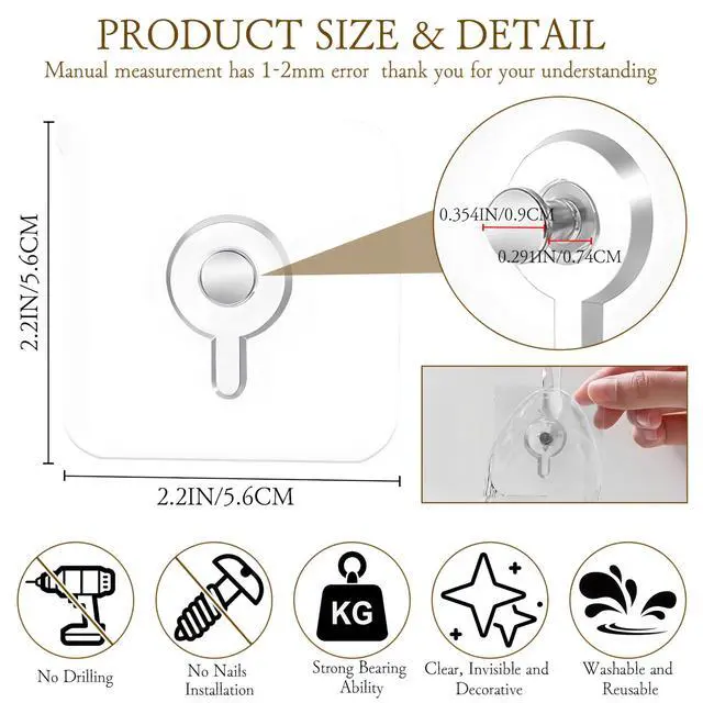 Alt view image 2 of 7 - 14PCS Drill Free Adhesive Hooks,Nail Free Adhesive for Wall,Reusable Self Adhesive Nails Wall Mount Non-Trace Screw Hook Stickers,Nail Free Wall Hangers for Wall Mount,Bathroom,Home,Kitchen,Office