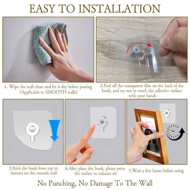 Alt view image 3 of 7 - 14PCS Drill Free Adhesive Hooks,Nail Free Adhesive for Wall,Reusable Self Adhesive Nails Wall Mount Non-Trace Screw Hook Stickers,Nail Free Wall Hangers for Wall Mount,Bathroom,Home,Kitchen,Office