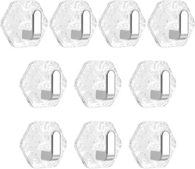 Main image of 10PCS Self Adhesive Hooks, Water Ripple Hexagonal Heavy Duty Adhesive Wall Hooks for Hanging, Damage-Free Hanging Wall Hook with Adhesive for Kitchen, Door, Towel Hooks for Bathrooms(Silver)