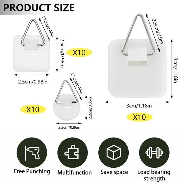 Alt view image 2 of 7 - 30pcs Adhesive Plate Hangers Invisible Vertical Wall Art Display Holder,Picture Hangers Without Nails,Photo Fram Sticky Hanging Hooks,No Wall Damage (Max.load10kg)