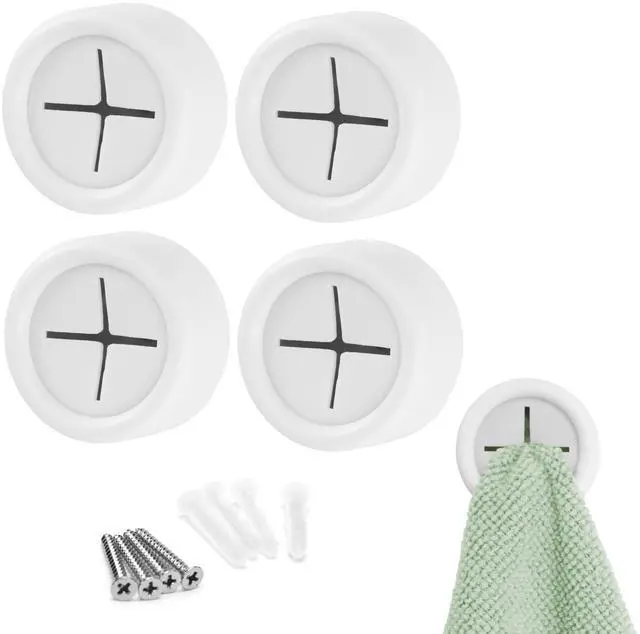 Main image of Adhesive Push Towel Hooks, 4 Pack, Matte White