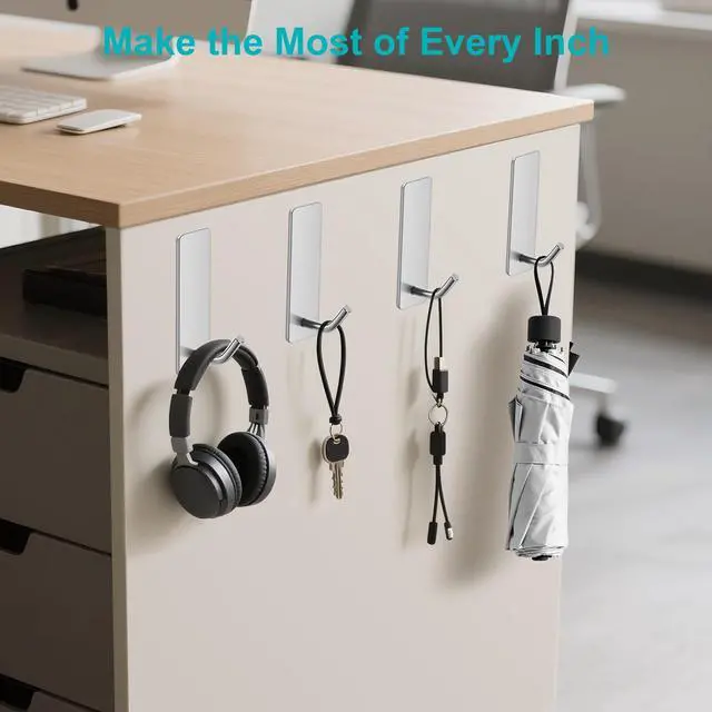 Alt view image 2 of 7 - Small Self Adhesive Wall Hooks for Towels, Stainless Steel, 10 Pack, Silver