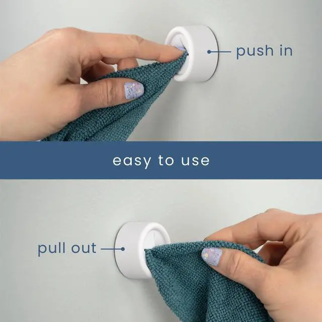 Alt view image 3 of 7 - Adhesive Push Towel Hooks, 4 Pack, Matte White