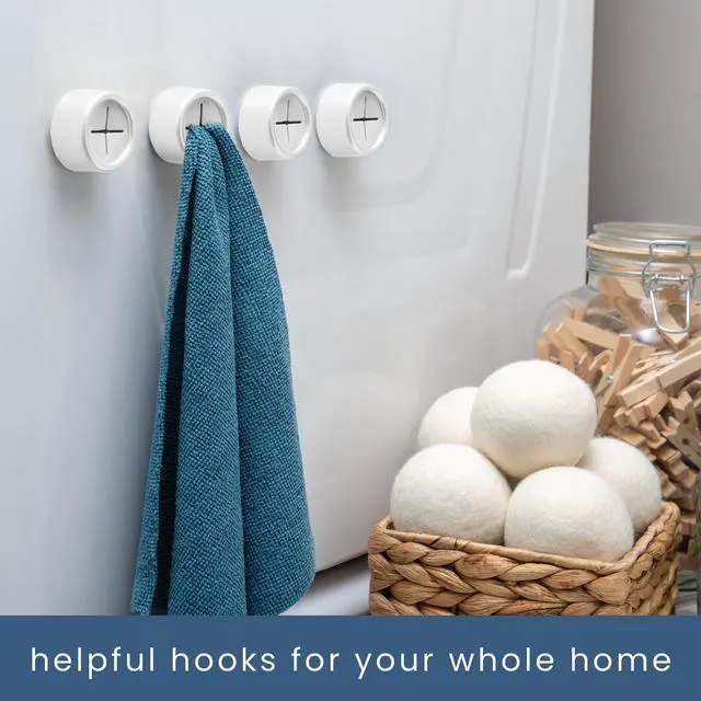 Alt view image 4 of 7 - Adhesive Push Towel Hooks, 4 Pack, Matte White