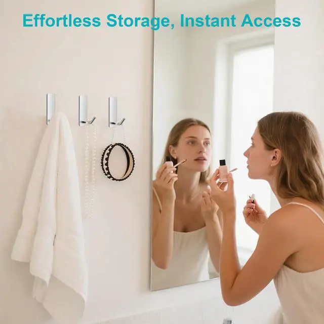 Alt view image 3 of 7 - Small Self Adhesive Wall Hooks for Towels, Stainless Steel, 10 Pack, Silver