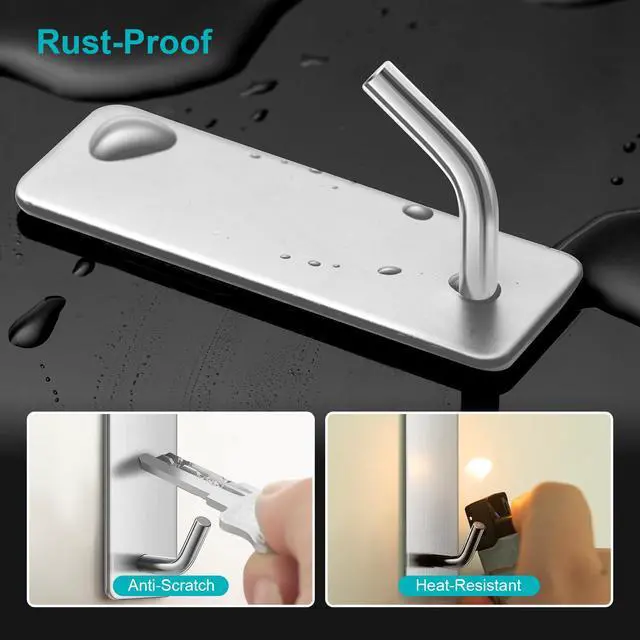 Alt view image 6 of 7 - Small Self Adhesive Wall Hooks for Towels, Stainless Steel, 10 Pack, Silver