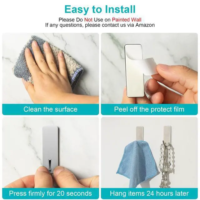 Alt view image 7 of 7 - Small Self Adhesive Wall Hooks for Towels, Stainless Steel, 10 Pack, Silver