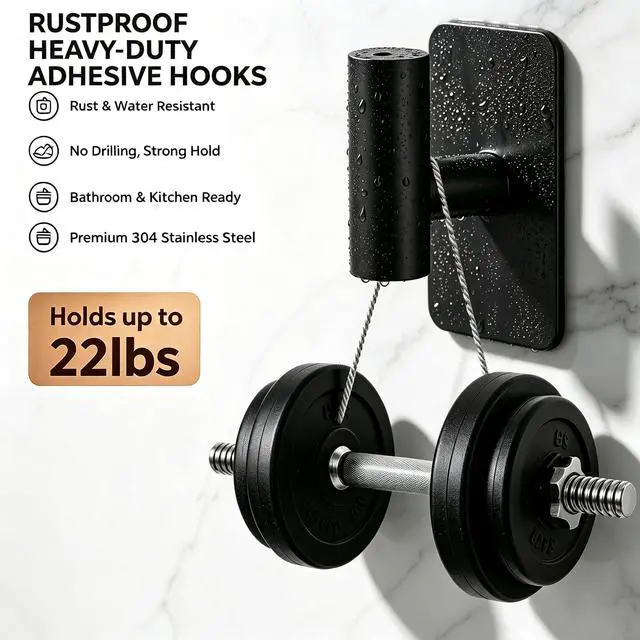 Alt view image 4 of 6 - Adhesive Towel Hooks, Black Sticky Holder for Walls No Damage, Heavy Duty Coat Hooks for Hanging Removable, Waterproof Shower Hook Wreath Hangrs for Door, Bathroom, Windows, Kitchen (3 Pack)