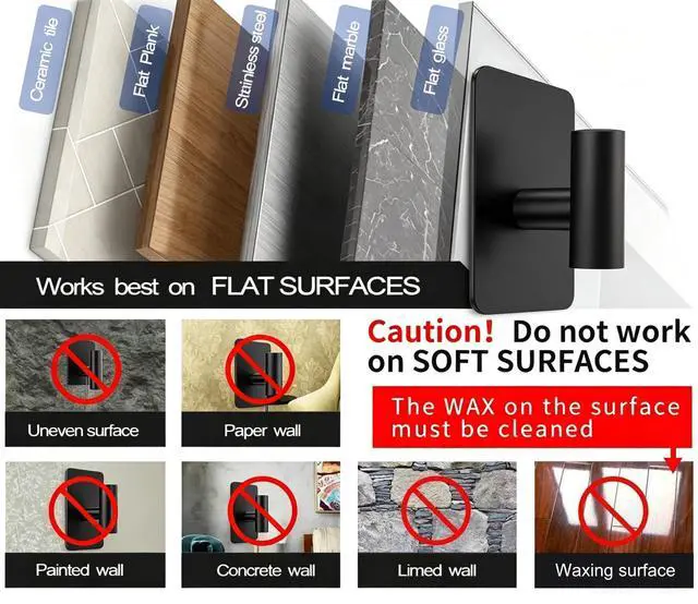 Alt view image 6 of 6 - Adhesive Towel Hooks, Black Sticky Holder for Walls No Damage, Heavy Duty Coat Hooks for Hanging Removable, Waterproof Shower Hook Wreath Hangrs for Door, Bathroom, Windows, Kitchen (3 Pack)