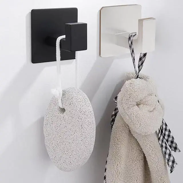 Alt view image 7 of 7 - Bath Towel Hook,6 Pack Self Adhesive Square Coat Hooks, Sturdy No Drilling Robe Hook, Heavy Duty Aluminum Clothes Hanger, Wall Hooks for Bathroom Bedroom Kitchen (2 Inch,Black)