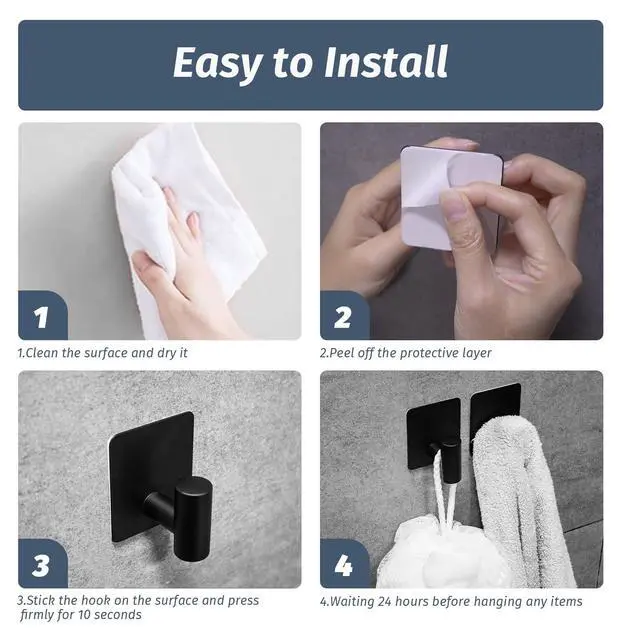 Alt view image 7 of 7 - Adhesive Shower Hooks for Inside Shower, Towel Hook for Bathroom