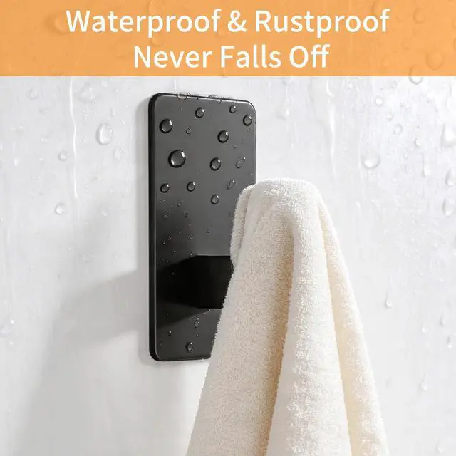 Alt view image 5 of 7 - Wall Hooks Adhesive for Hanging Coat, Towel, Robe, Backpack, Black Heavy Duty Sticky Hooks for Bathroom, Door, Closet, 4 Pack