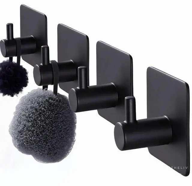 Main image of Adhesive Hooks for Hanging - 4 PCs, Towels Hooks for Bathroom, Sticky Hooks for Walls No Damage, Adhesive Hook for Outside, Kitchen, Bathroom, Office (Black 1)