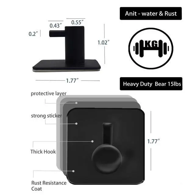 Alt view image 5 of 7 - Adhesive Hooks for Hanging - 4 PCs, Towels Hooks for Bathroom, Sticky Hooks for Walls No Damage, Adhesive Hook for Outside, Kitchen, Bathroom, Office (Black 1)